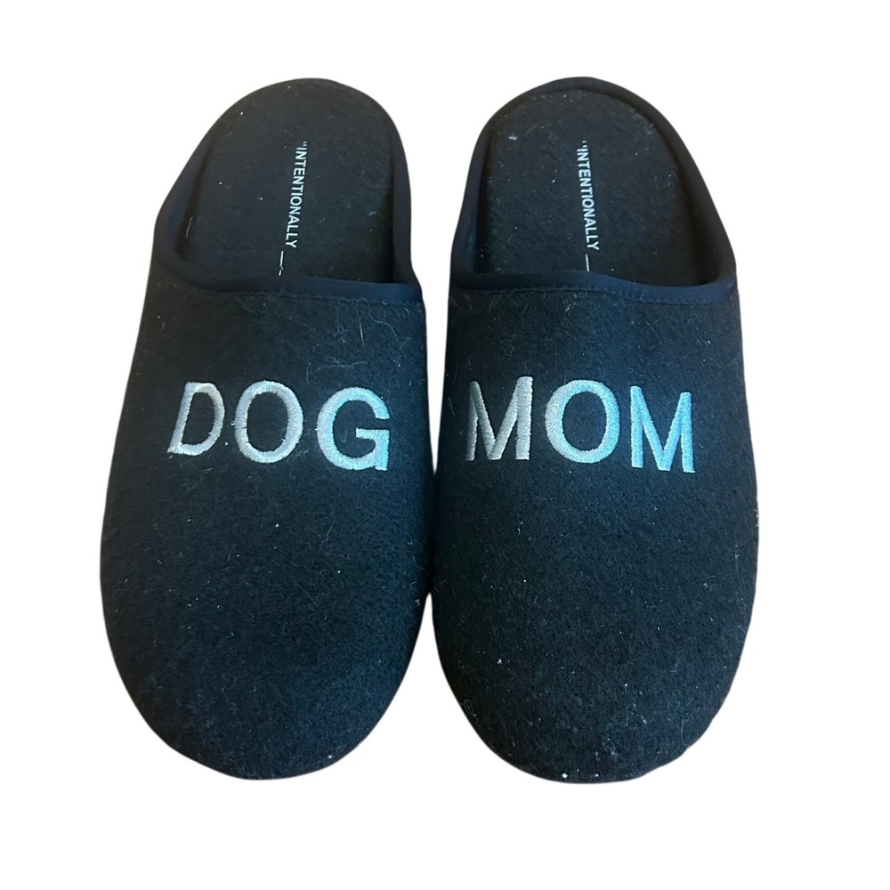 Dog Mom Slippers - Black‎ Embroidered Comfortable Warm House Shoes Women